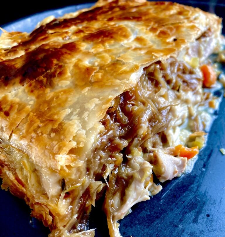 Chicken and Leek Pie with Caramelized Onions