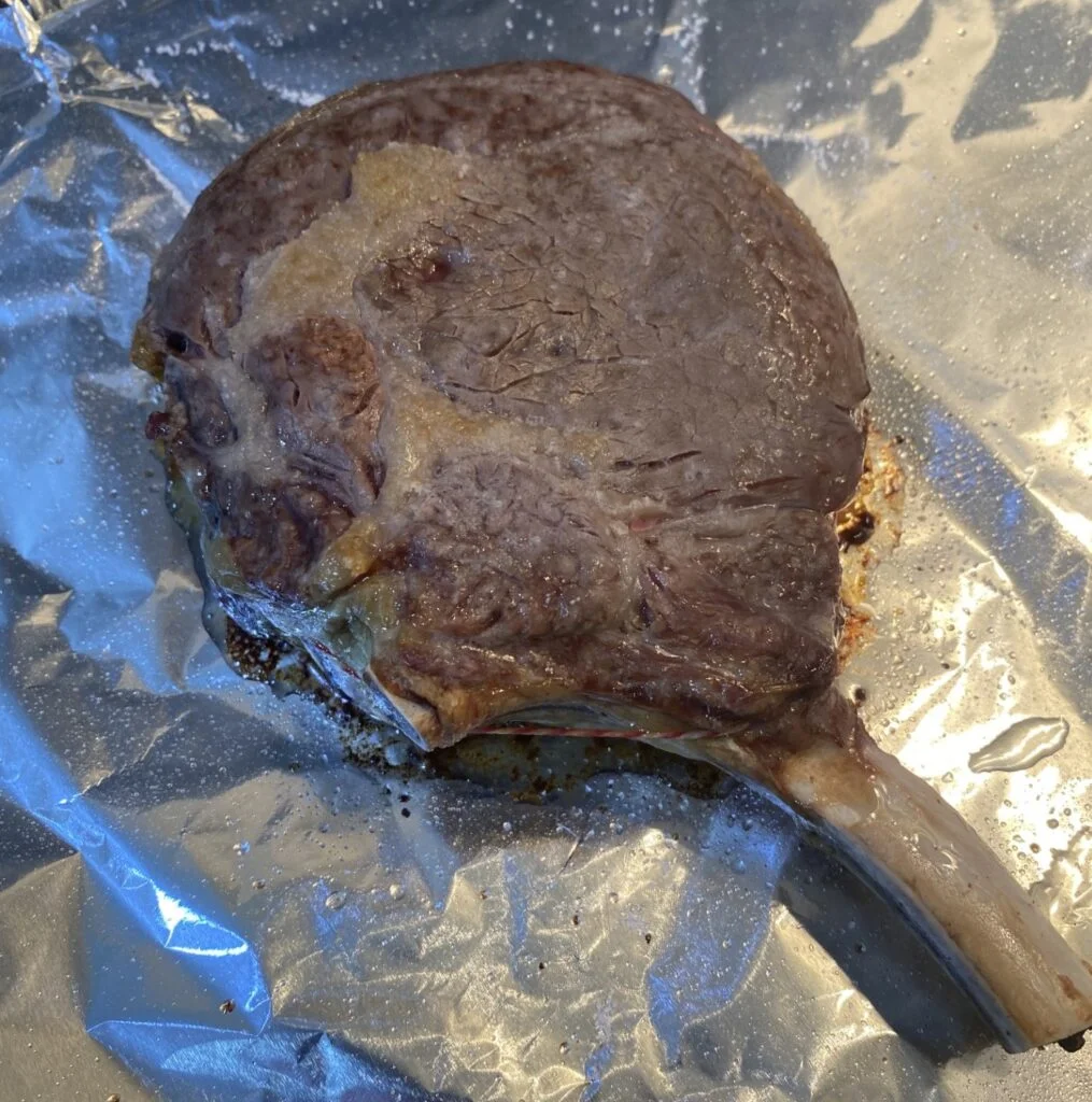 Reverse Seared Ribeye steak straight from the oven