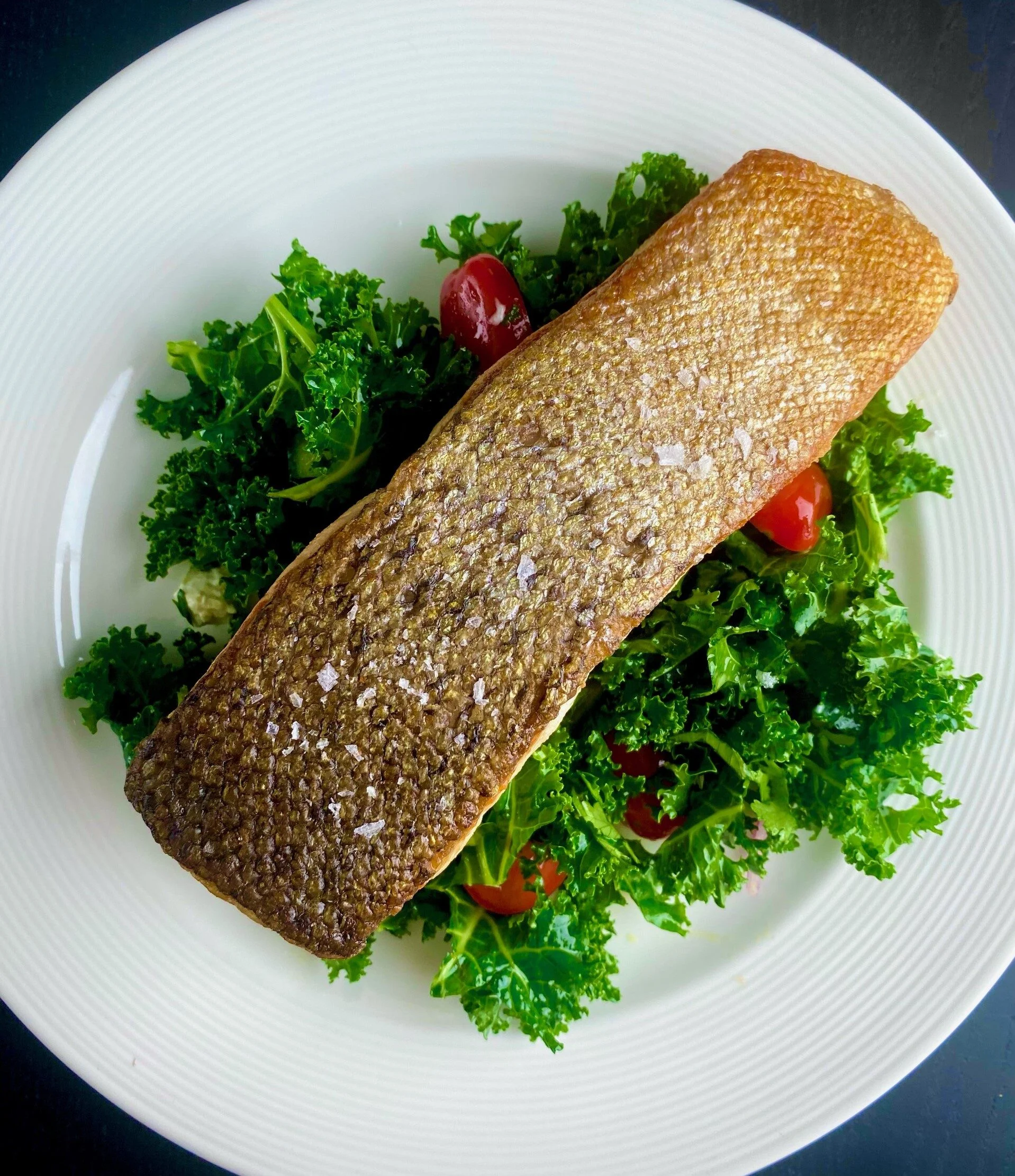 Salmon Kale Salad Pan Seared Top Down