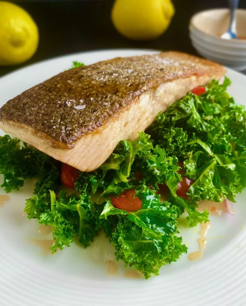 Salmon Kale Salad on plate