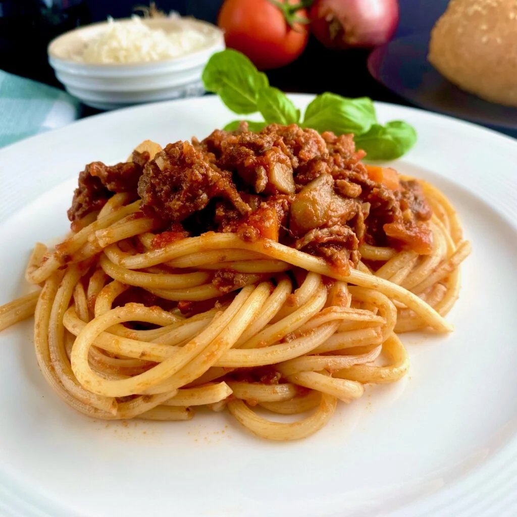 Traditional Spaghetti Bolognese side view