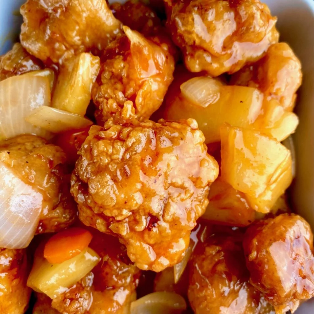 Crispy Sweet and Sour Pork close up
