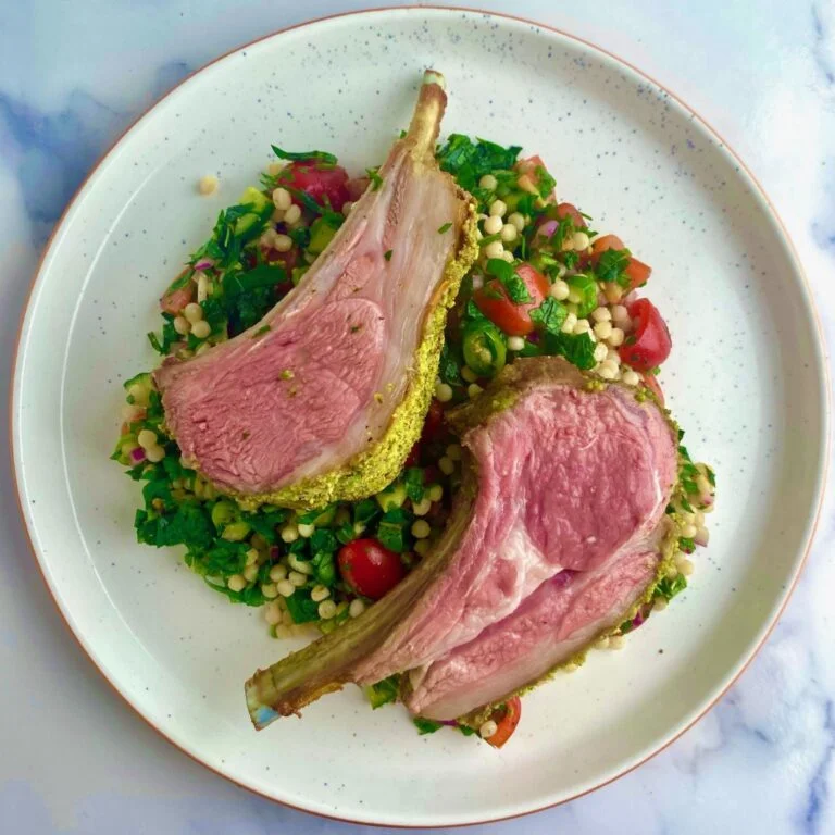 Pistachio Crusted Lamb Chops with Tabbouleh Salad
