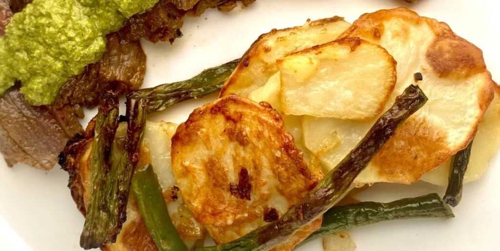 Sheet Pan Potatoes and Beans side shot close up