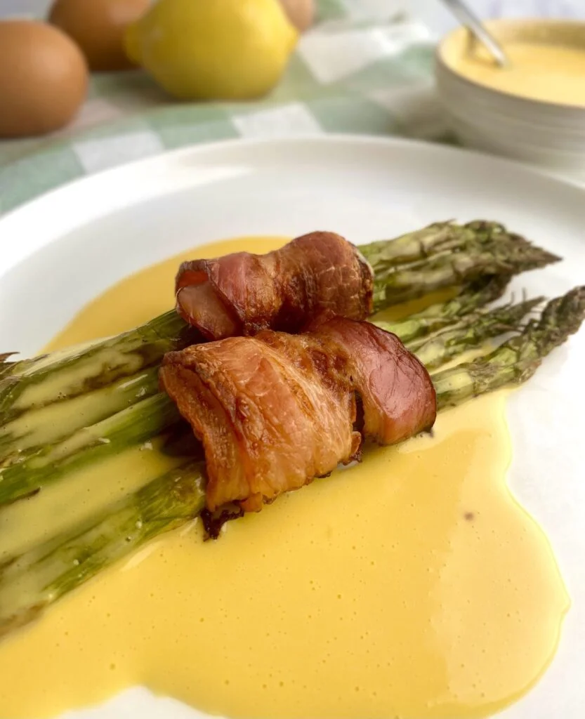 Two bunches of Asparagus wrapped in Bacon