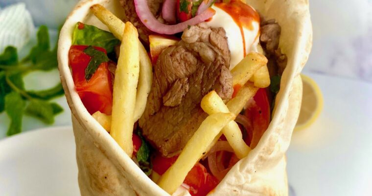 Greek Lamb Wrap with Tzatziki and Fries