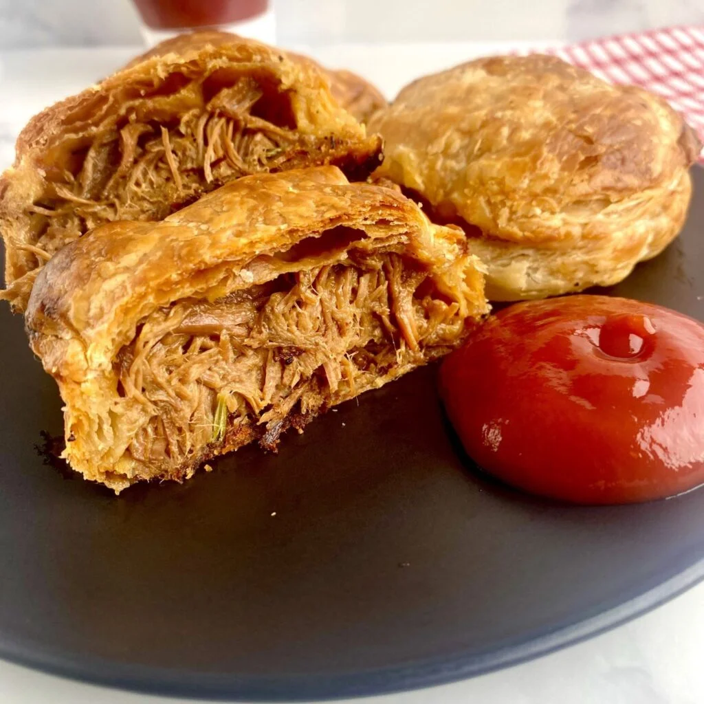 Meat Hand Pies with Beef and Puff Pastry with sauce