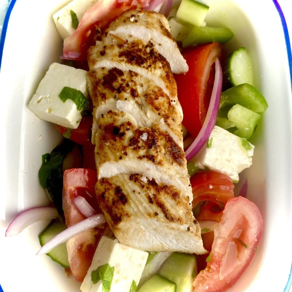 Greek Salad with Chicken Char