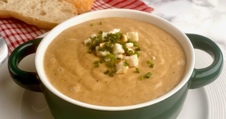 Potato and Leek Soup with Roast Garlic