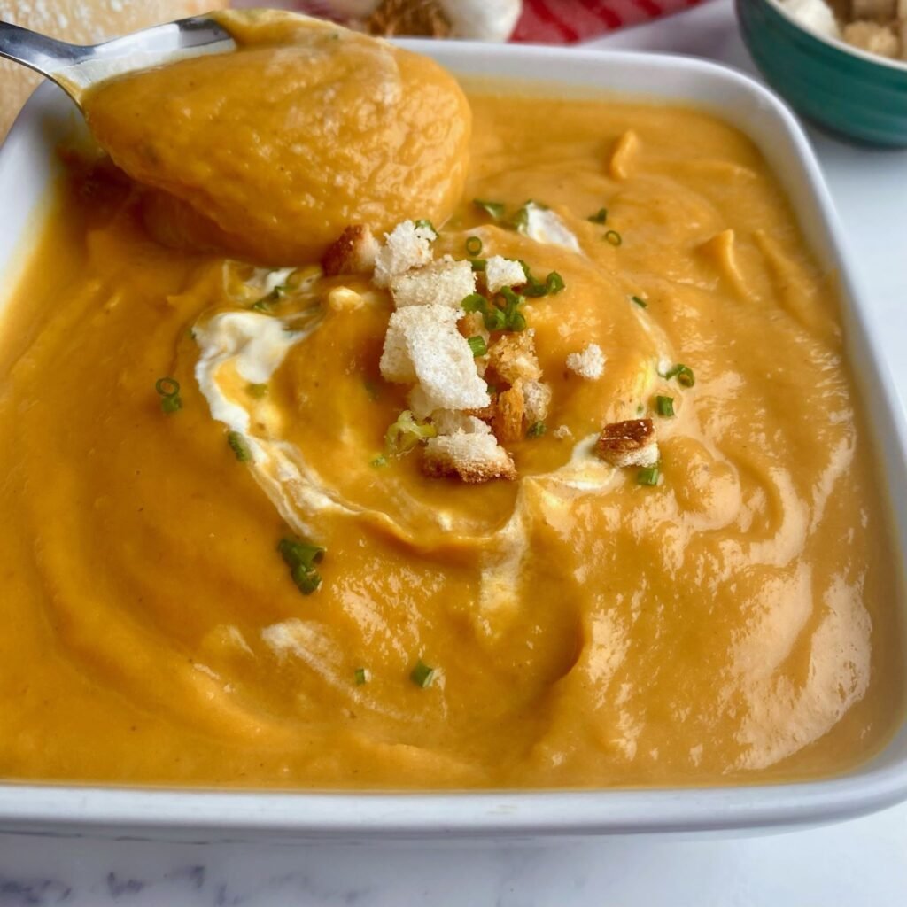 Butternut Squash and Garlic Soup with Cream