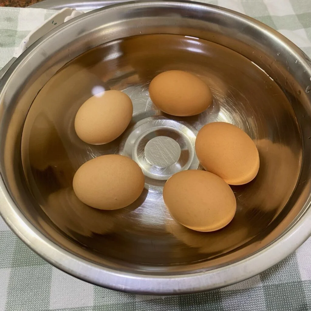 Eggs in ice bath