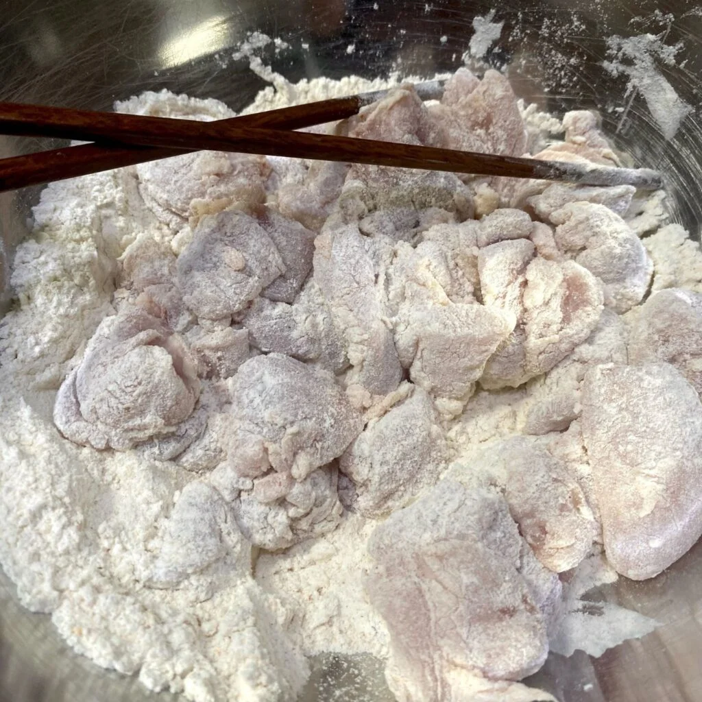 Chicken in dredge with Chopsticks
