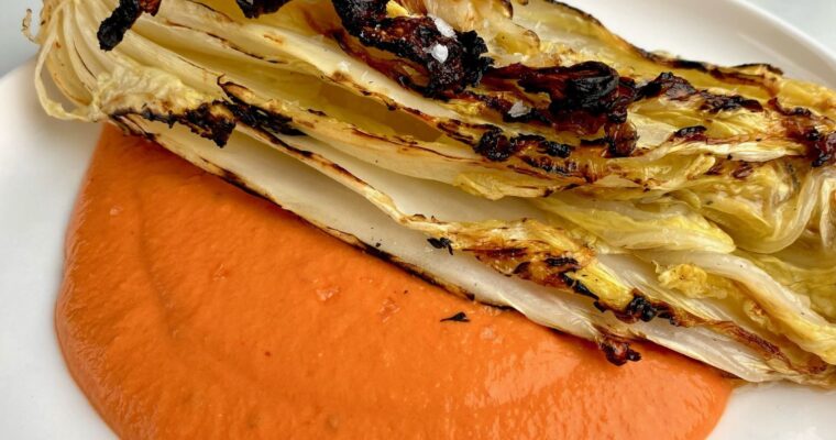 Fire Roasted Cabbage with Red Pepper Yoghurt Sauce