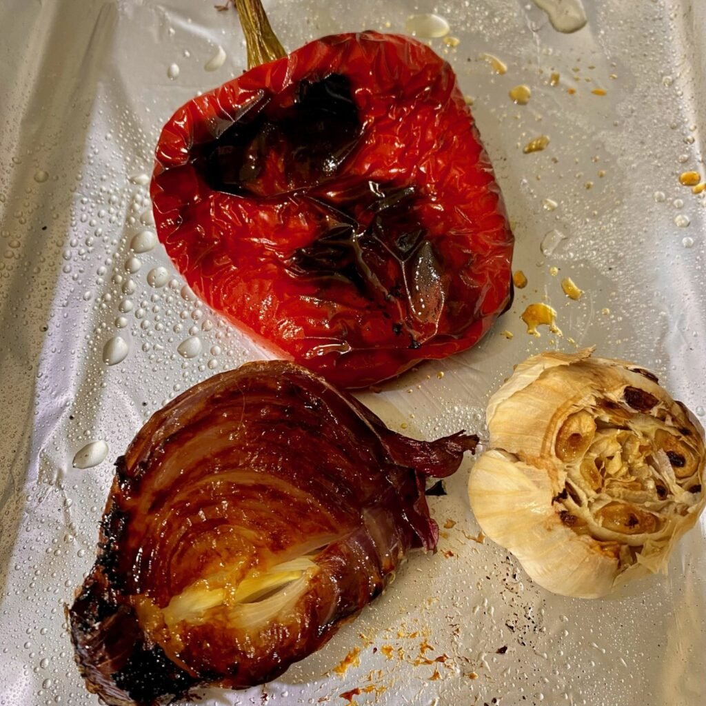 roasted vegetables before being peeled