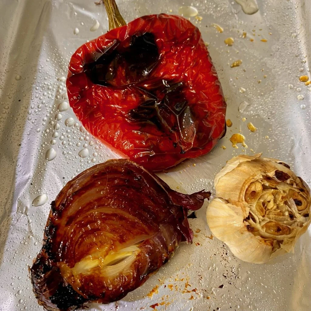 roasted vegetables before being peeled