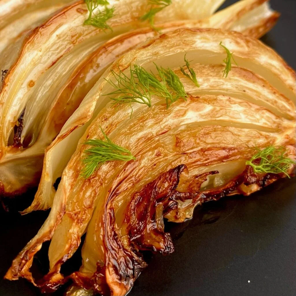 Oven Roasted Fennel garnished with Fennel Fronds