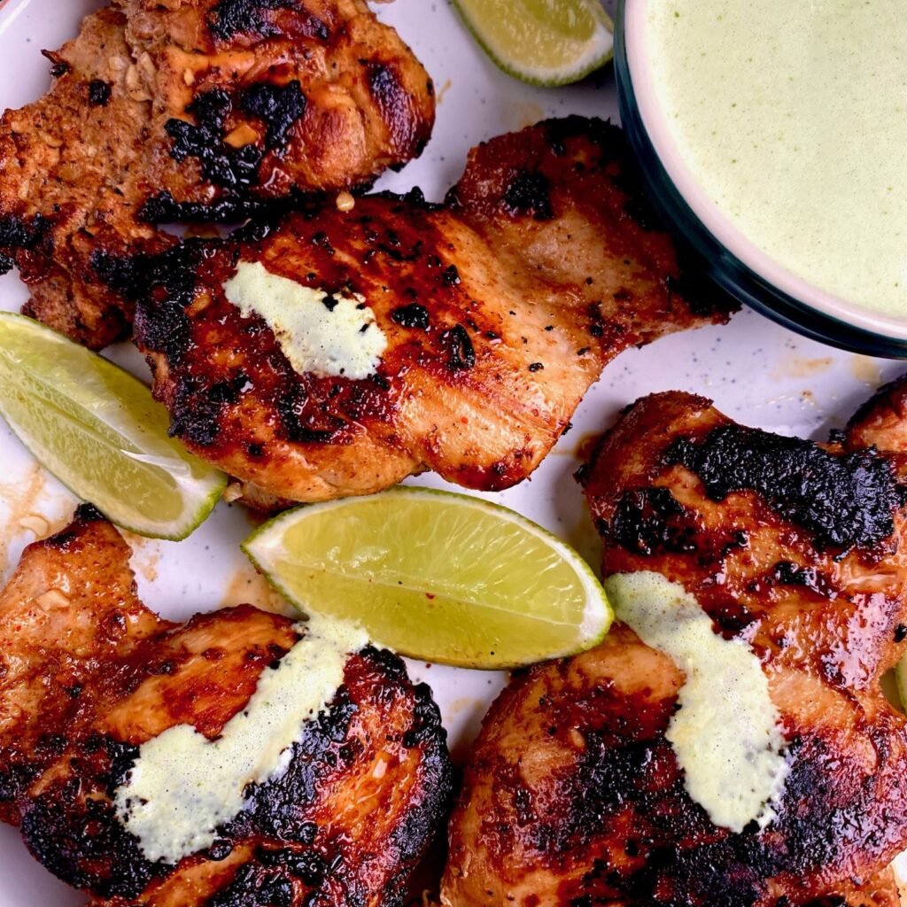 Peruvian Chicken with Spicy Green Sauce vibrant