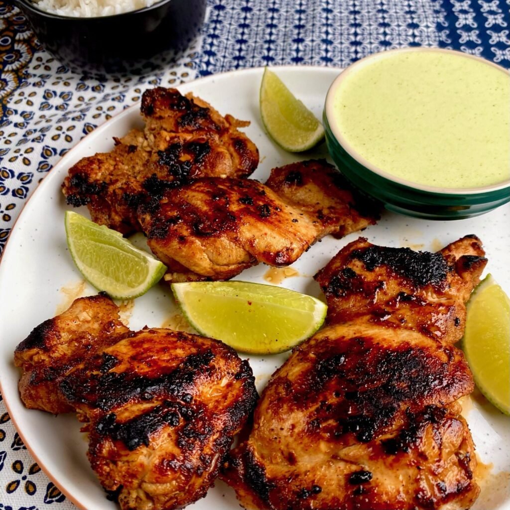 Peruvian Chicken with Spicy Green Sauce grill