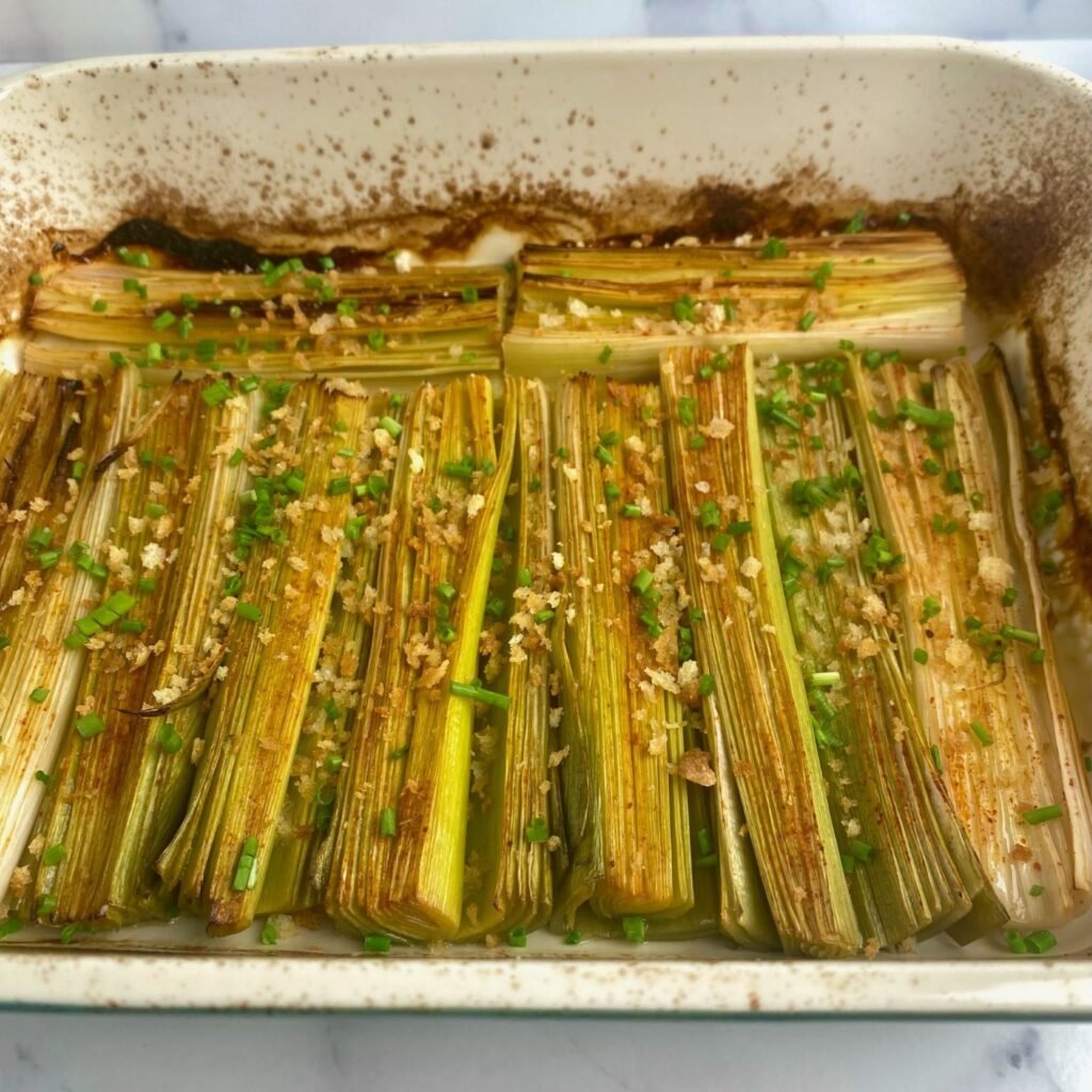 Braised Leeks cut lengthwise