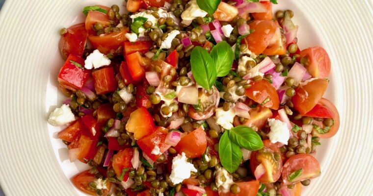 Tomato and Lentil Salad with Basil and Goats Cheese