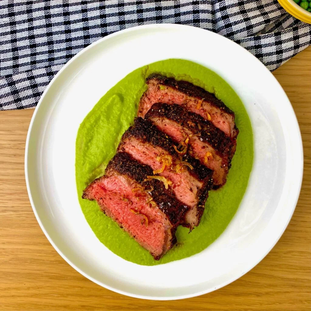 Pan Seared Steak with Pepper and Peas