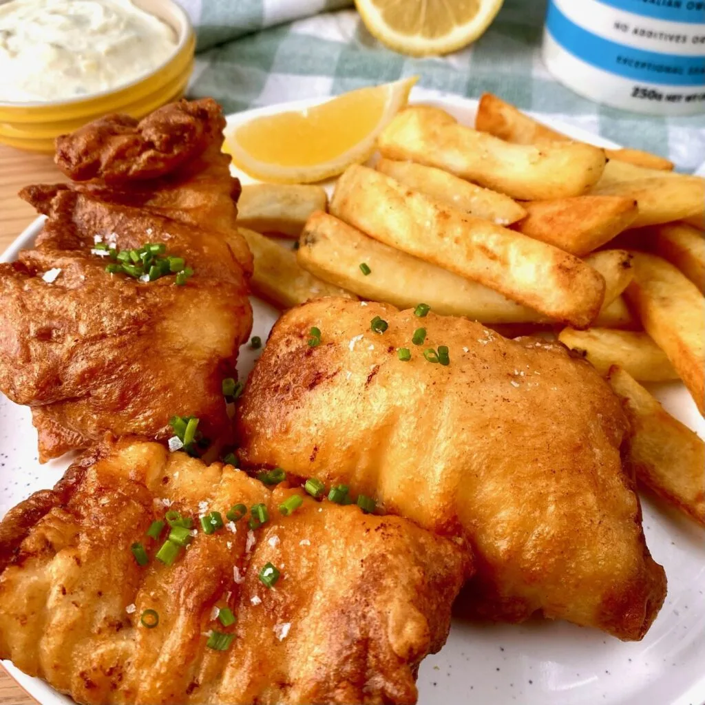 Beer Battered Fish and Chips close up