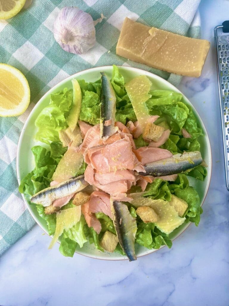 Salmon Caesar Salad with Anchovies