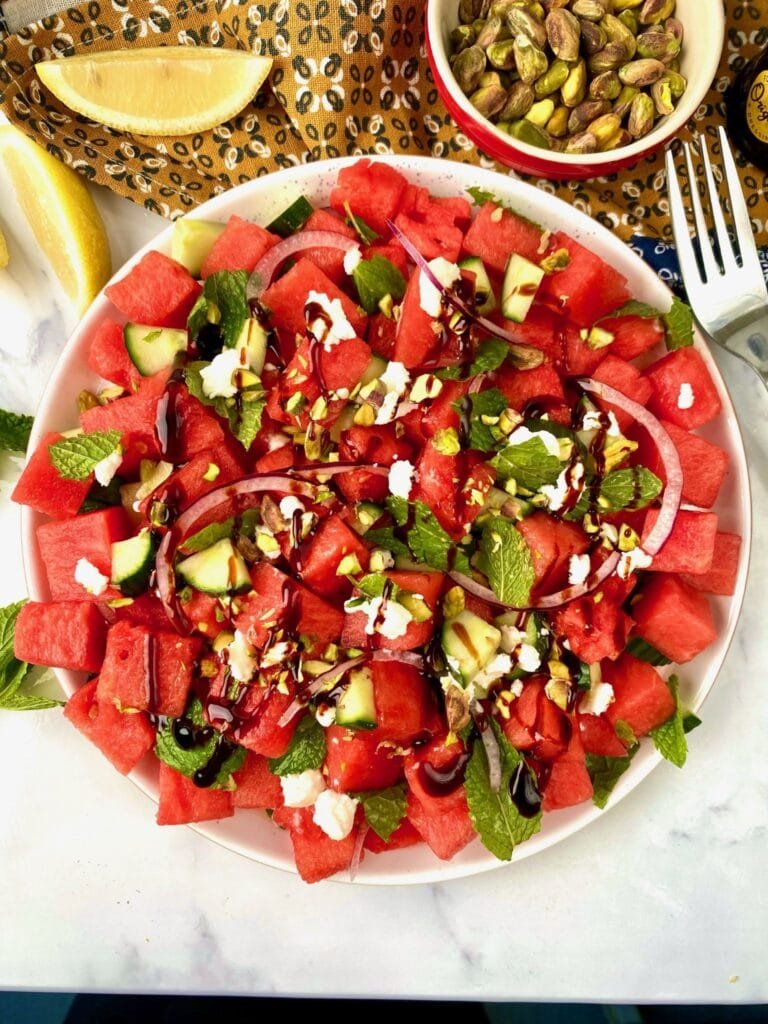 Watermelon and Mint Salad top view