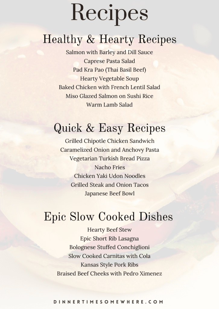 Winter Recipes Cookbook Contents