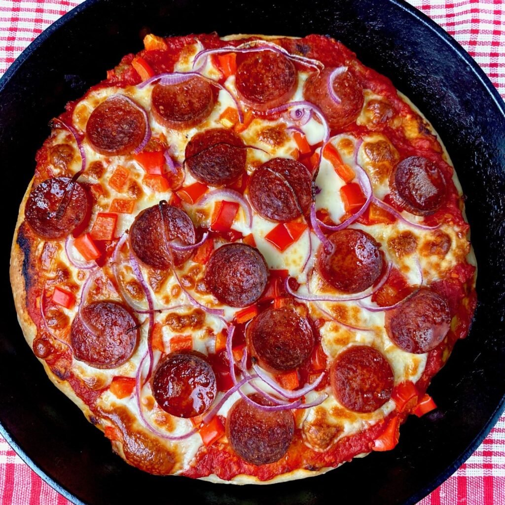 Deep Pan Pepperoni Pizza in Cast Iron Pan