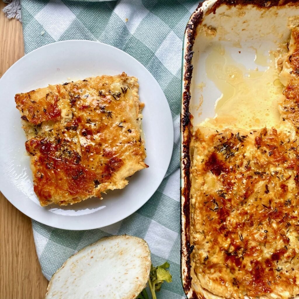 Celery Root Gratin cooling