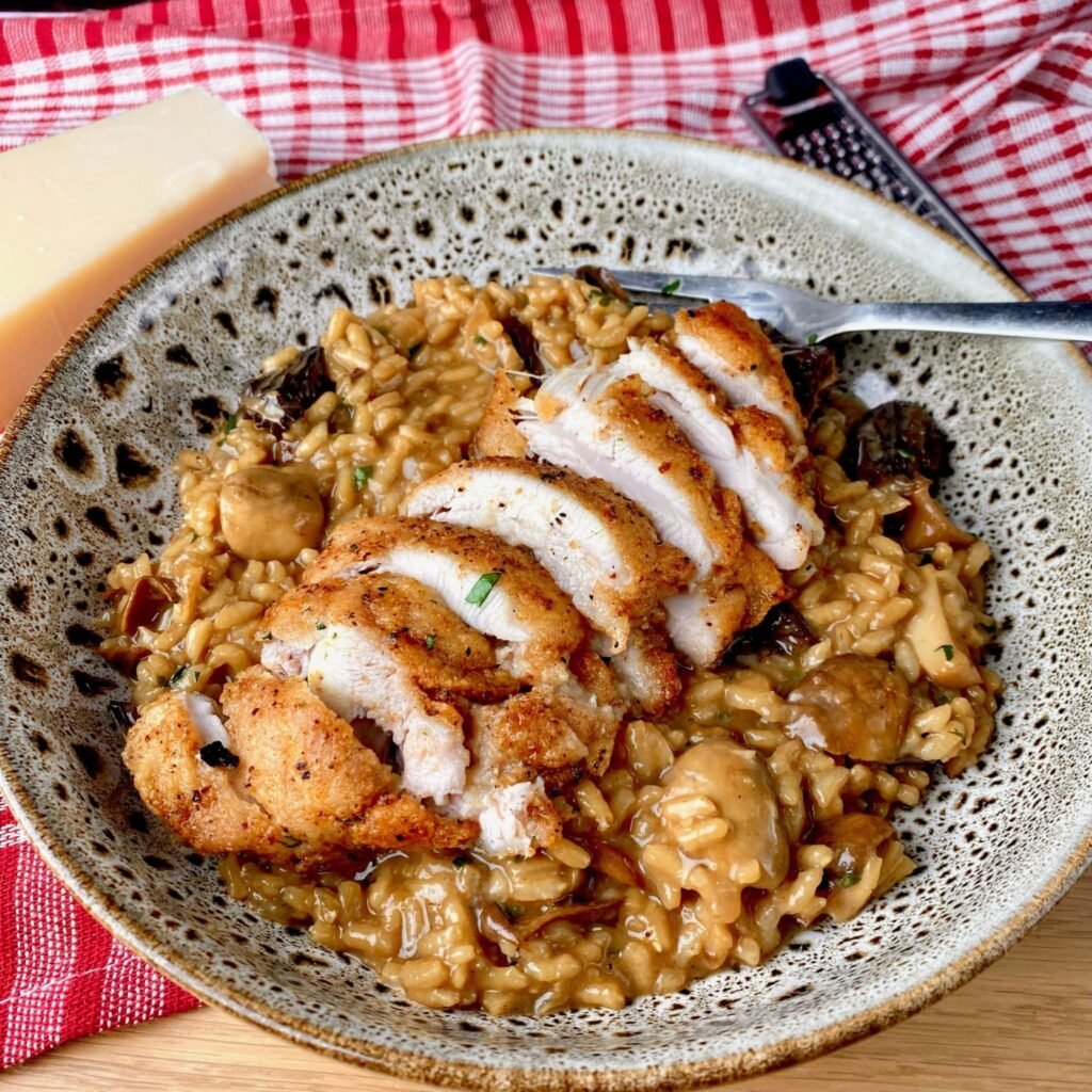 Chicken and Mushroom Risotto with Mushroom Broth