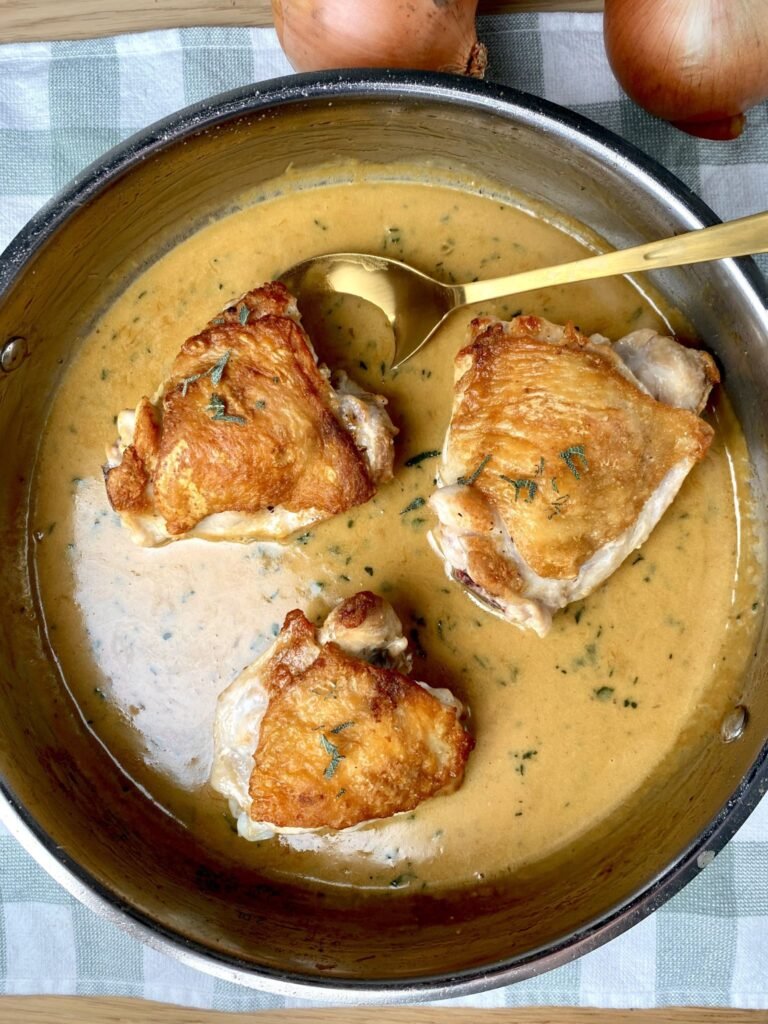One Pan Crispy Chicken with Creamy Pan Sauce