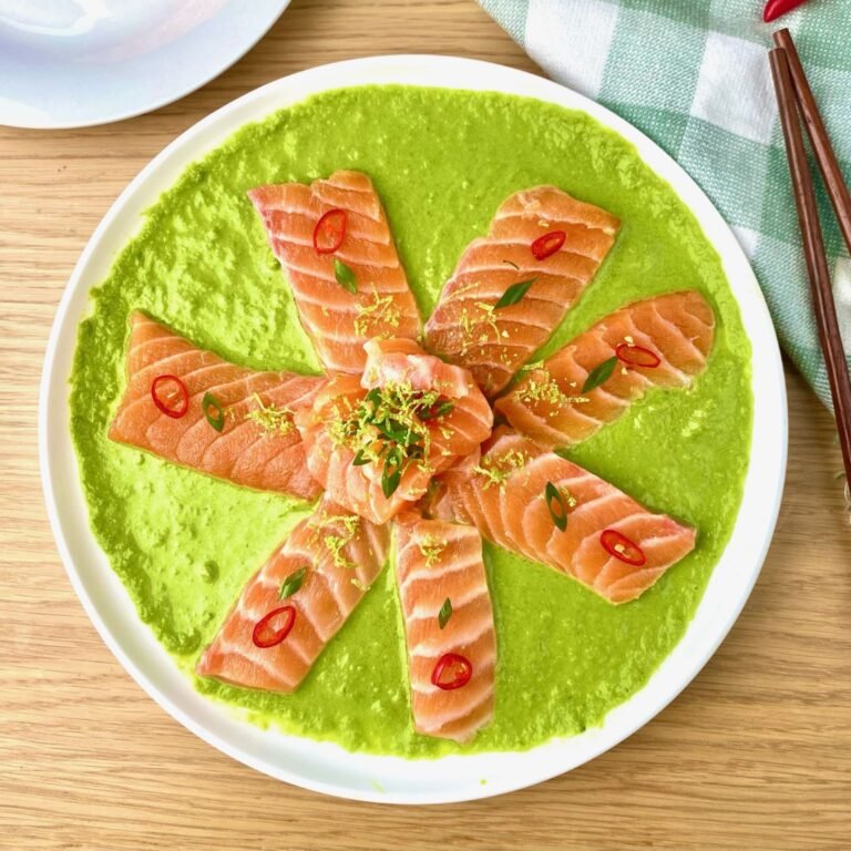 Salmon Sashimi with Scallion Sauce