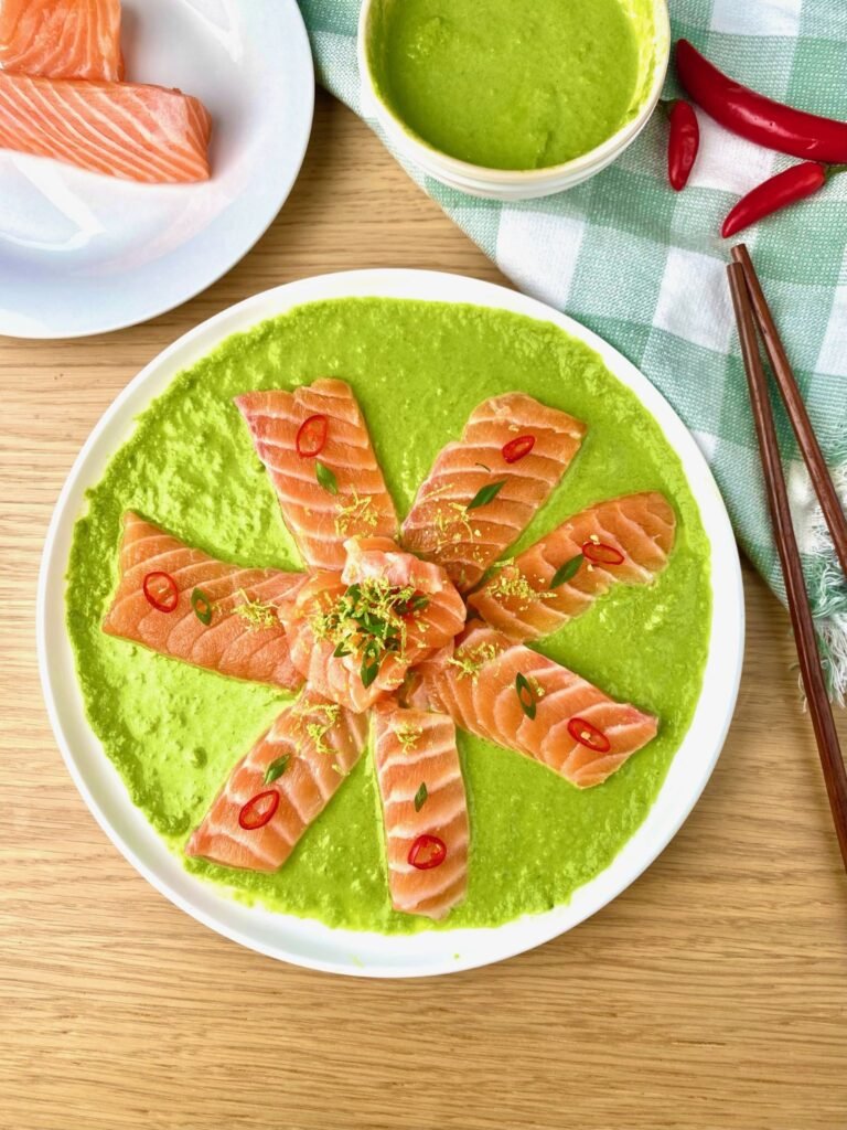 Salmon Sashimi with Scallion Sauce Plate