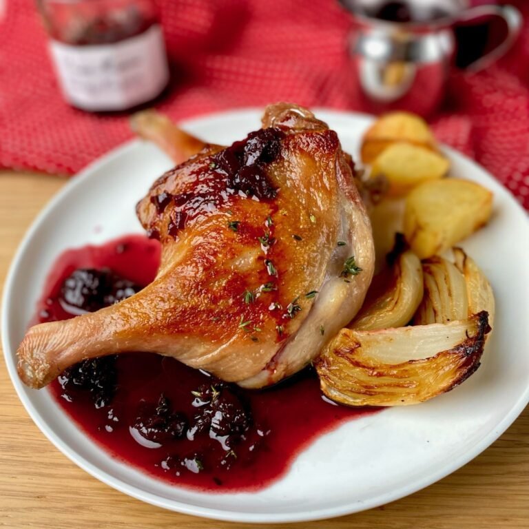 Crispy Duck Leg with Cherry Sauce