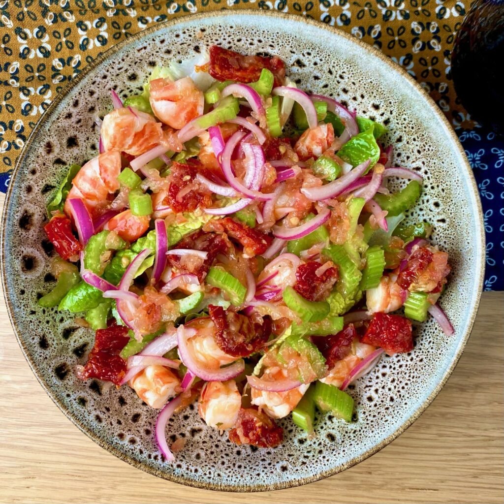 Summer Poached Shrimp Salad with Sundried Tomatoes