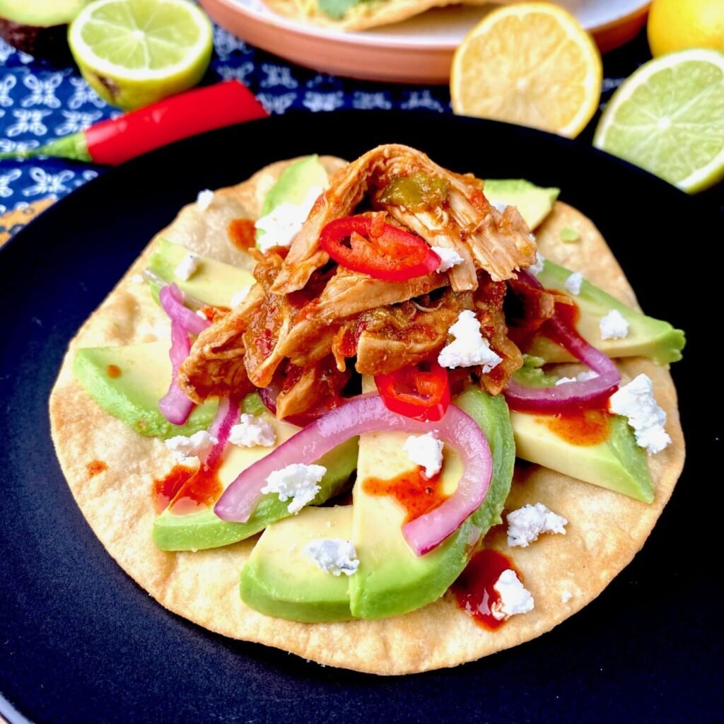 Mexican Pulled Chicken Tostada toppings
