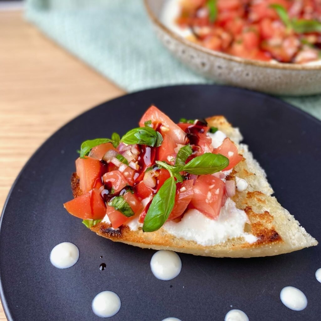 Feta and Yoghurt Dip with Tomatoes and Basil with Crusty Bread