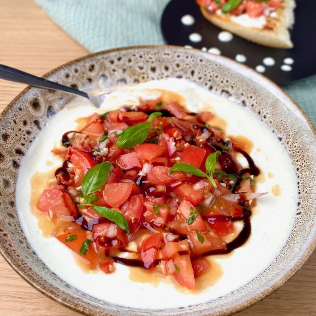 Tomatoes with Basil on Feta and Yoghurt