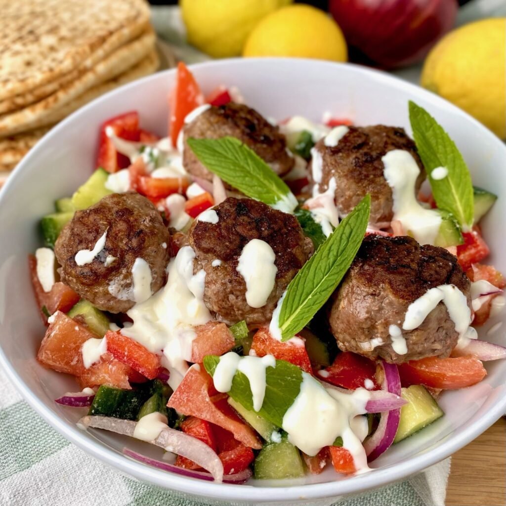 Greek Meatball Salad with Yoghurt Dressing