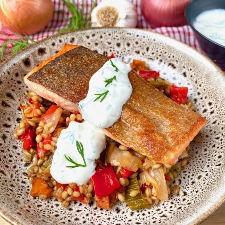 Grilled Trout with Barley and Roast Vegetables