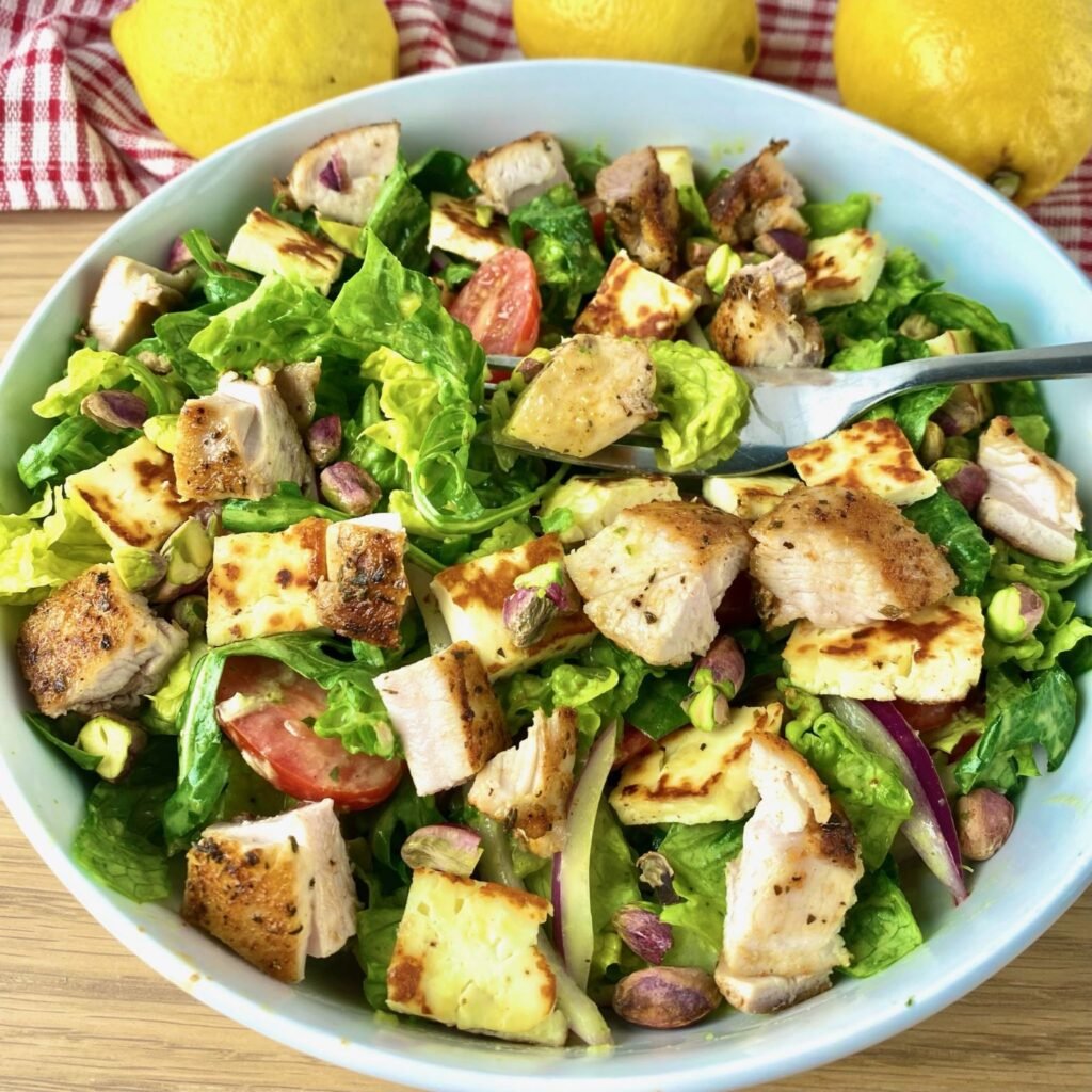 Whole Lemon Vinaigrette with Chicken and Haloumi