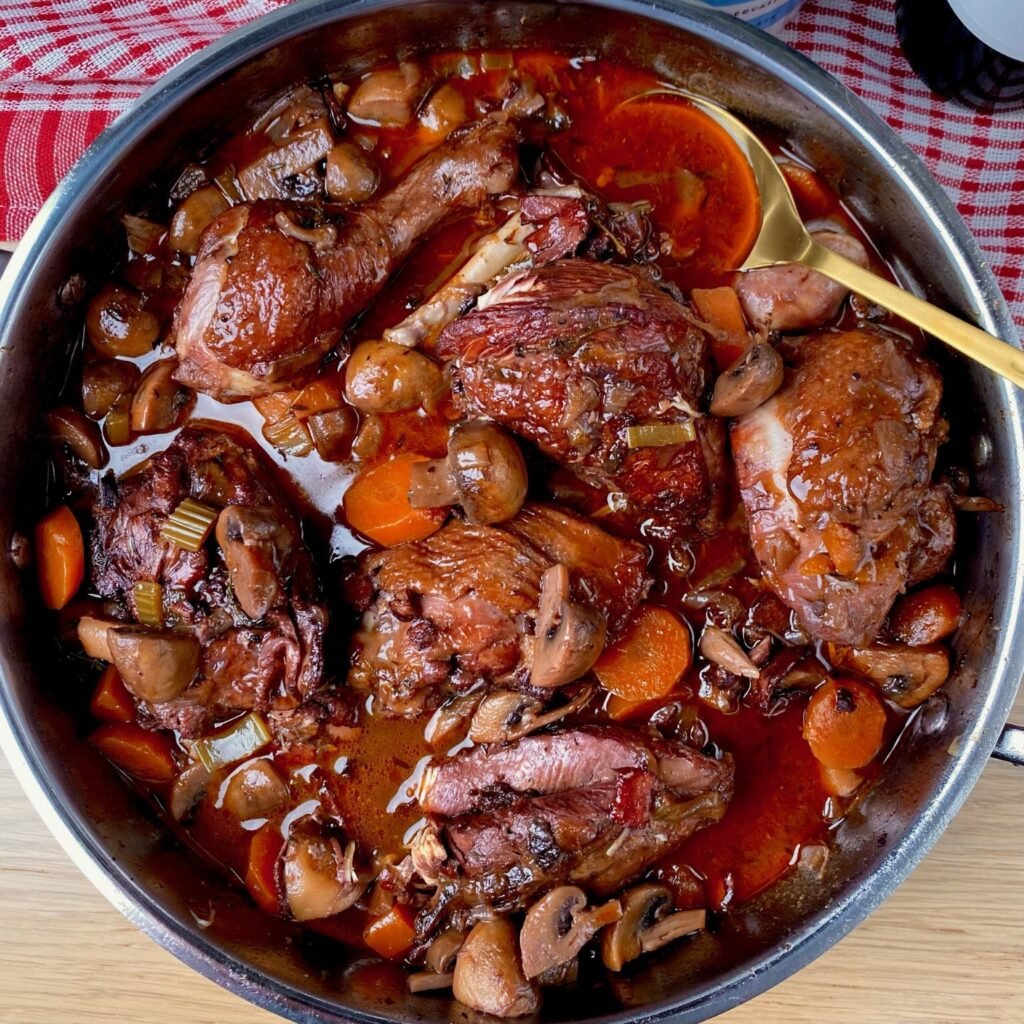 One Pot Coq au Vin with Lemon and Mustard