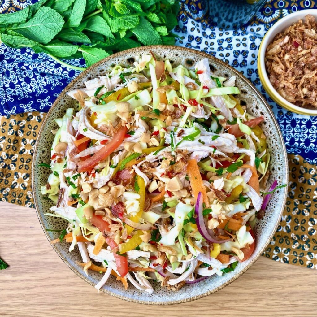 Thai Style Chicken Salad with toppings
