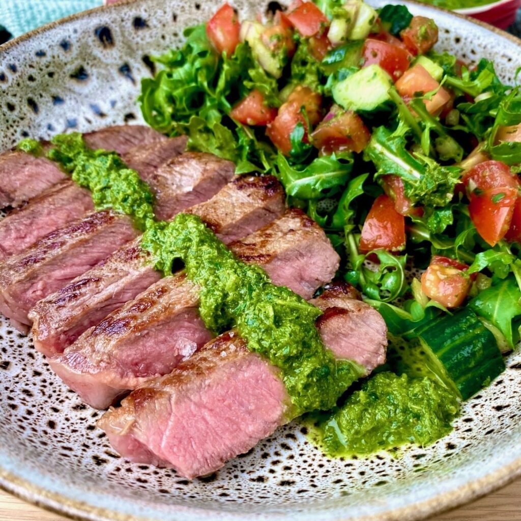 Zhoug Sauce with Beef and Salad