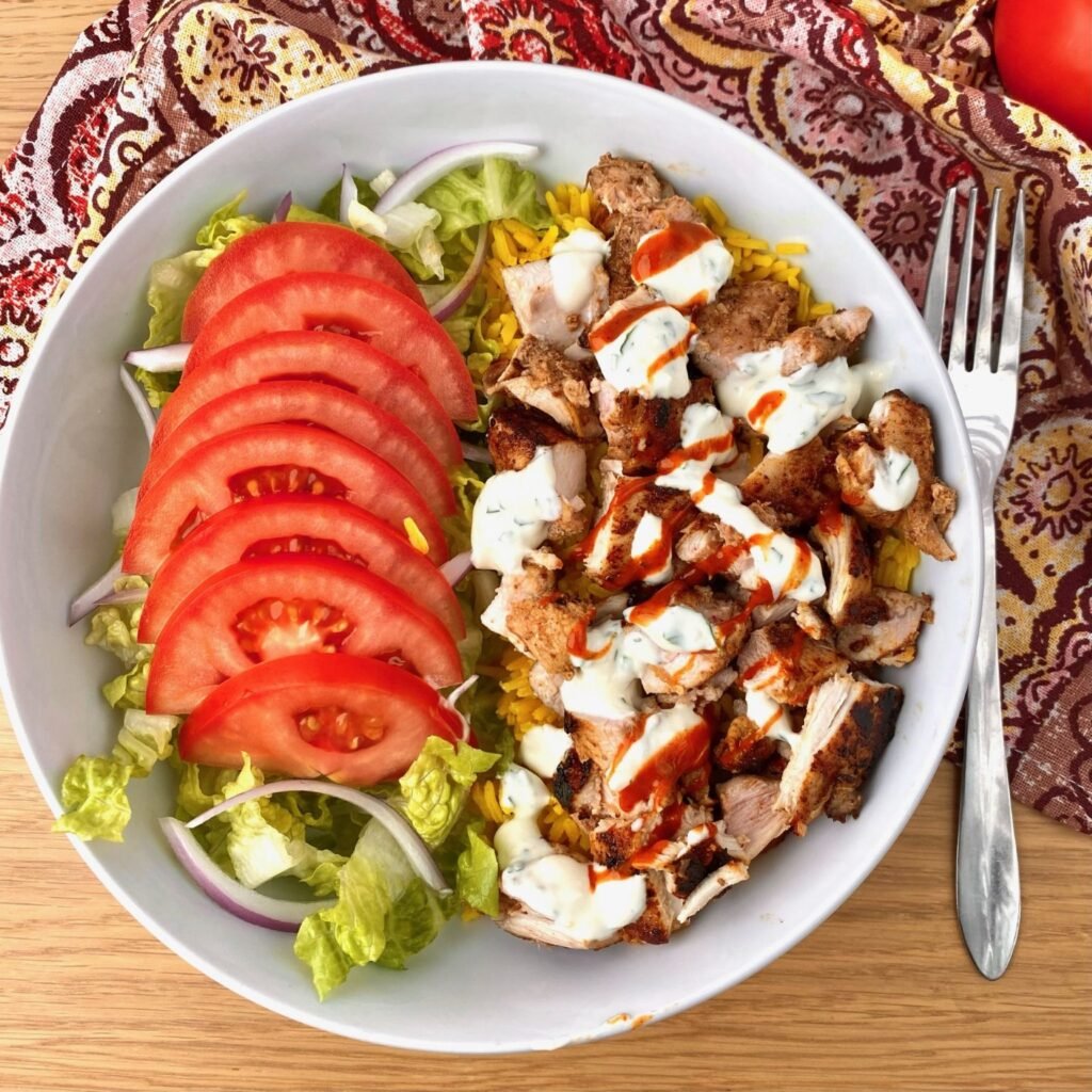 Halal Cart Chicken with Rice and Yoghurt Sauce