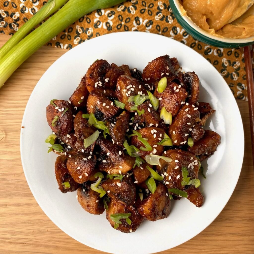 Miso Butter Roast Mushrooms with Scallions and Sesame Seeds