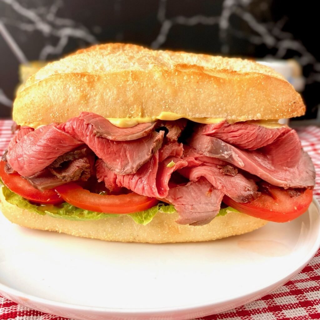 Rare Roast Beef in Sandwich