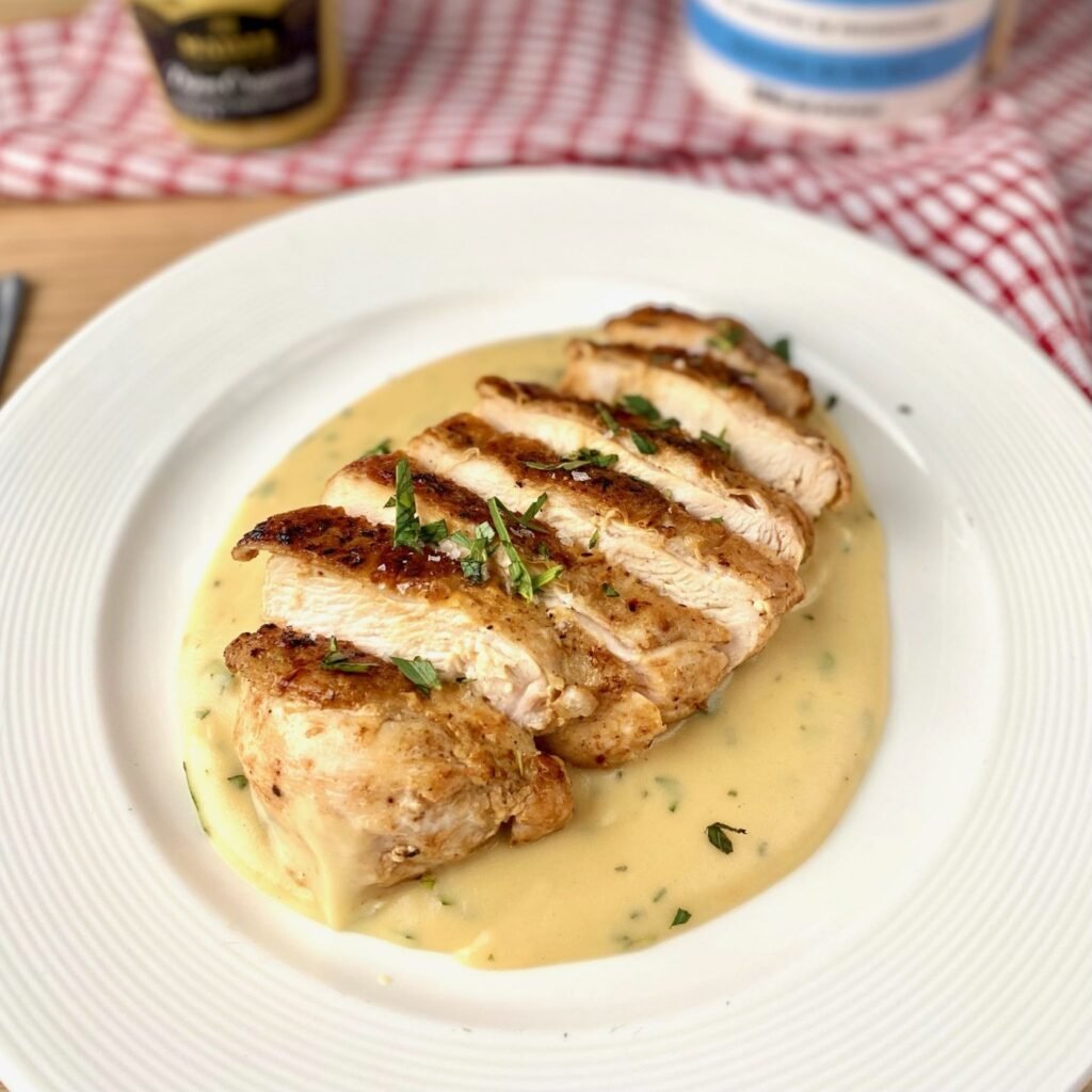 Plating Chicken with Mustard Sauce